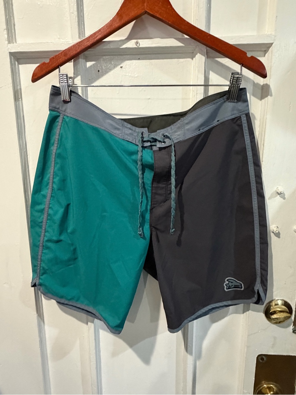 Patagonia Teal and Charcoal Two-Tone Swim Board Shorts